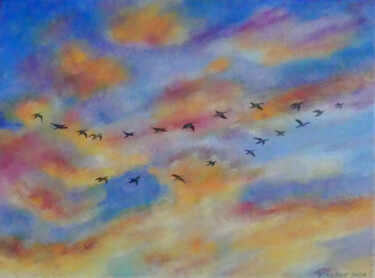 Schilderij getiteld "'Fly High' Wild Gee…" door Elizabeth Sadler, Origineel Kunstwerk, Olie Gemonteerd op Frame voor houten…
