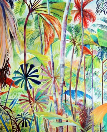 Peinture intitulée "Deep in the Rainfor…" par Elizabeth Sadler, Œuvre d'art originale, Huile Monté sur Châssis en bois