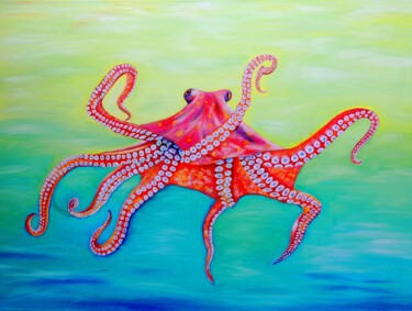 "Red Octopus" başlıklı Tablo Elizabeth Sadler tarafından, Orijinal sanat, Petrol Ahşap Sedye çerçevesi üzerine monte edilmiş