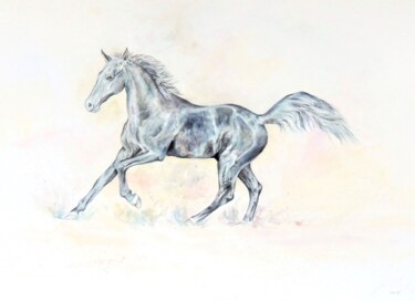 Pintura intitulada "Prancing Horse" por Elizabeth Sadler, Obras de arte originais, Aquarela