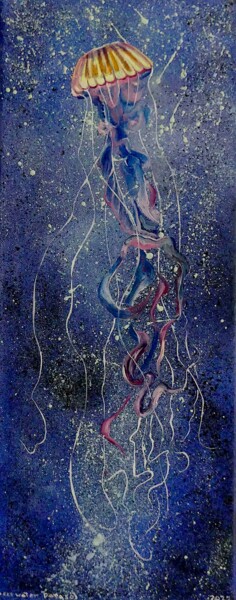 Malarstwo zatytułowany „Deep Water Parasol” autorstwa Elizabeth Sadler, Oryginalna praca, Olej Zamontowany na Drewniana rama…