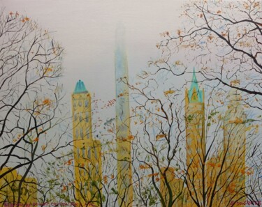Картина под названием "Misty Morning ,NYC" - Elizabeth Sadler, Подлинное произведение искусства, Масло Установлен на Деревян…