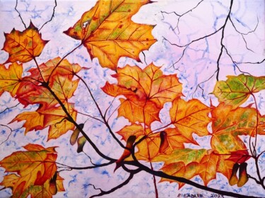 Painting titled "Autumns' Gold" by Elizabeth Sadler, Original Artwork, Oil Mounted on Wood Stretcher frame