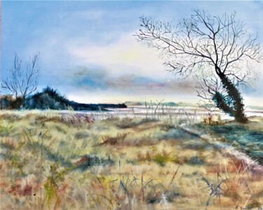 Painting titled "A Cold  Winter's Day" by Elizabeth Sadler, Original Artwork, Oil Mounted on Other rigid panel