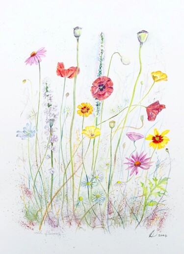 Pittura intitolato "Meadow Wild Flowers" da Elizabeth Sadler, Opera d'arte originale, Acquarello