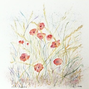 绘画 标题为“Red Field Poppies” 由Elizabeth Sadler, 原创艺术品, 水彩
