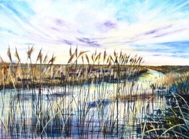 Картина под названием "Big Sky" - Elizabeth Sadler, Подлинное произведение искусства, Масло Установлен на Деревянная рама дл…