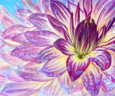 Картина под названием "Большой розовый цве…" - Елизавета Вершинина, Подлинное произведение искусства, Аэрограф Установлен на…