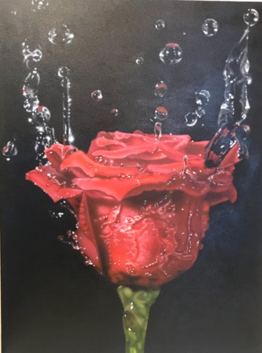 Картина под названием "Красная Роза в брыз…" - Елизавета Вершинина, Подлинное произведение искусства, Аэрограф Установлен на…
