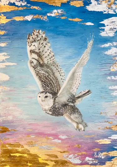 Картина под названием "Белая сова в полёте" - Елизавета Вершинина, Подлинное произведение искусства, Аэрограф Установлен на…