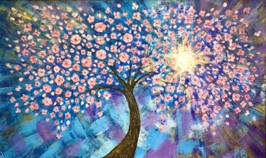 Картина под названием "Цветущее дерево" - Елизавета Вершинина, Подлинное произведение искусства, Акрил Установлен на Деревян…