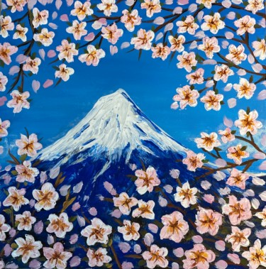 Картина под названием "Гора Фудзияма и Сак…" - Елизавета Вершинина, Подлинное произведение искусства, Акрил Установлен на Де…