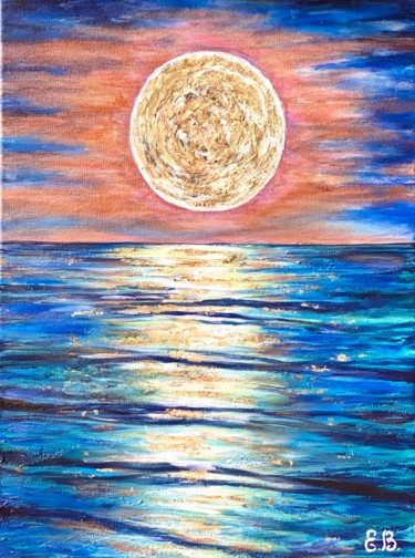 Картина под названием "Лунная ночь на море" - Елизавета Вершинина, Подлинное произведение искусства, Акрил Установлен на Дер…