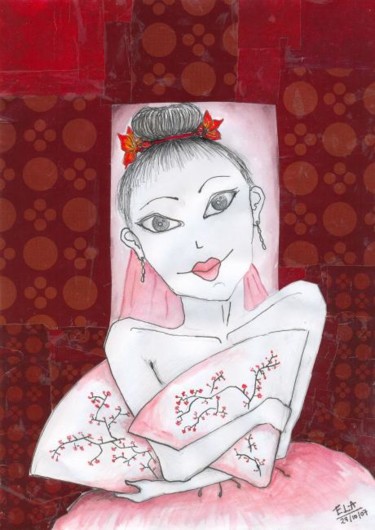 Dibujo titulada "Roja pureza" por Elizabeth López Avilés, Obra de arte original