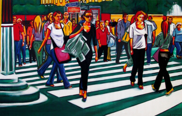 Painting titled ""Walking in Paris"" by Elizabeth Roman, Original Artwork, Acrylic Mounted on Wood Stretcher frame