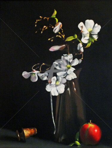 Painting titled "Magnolia Stellata.…" by Elizabeth Williams, Original Artwork, Oil Mounted on Wood Stretcher frame