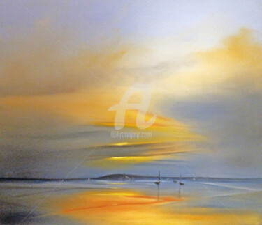 Pintura intitulada "Sandbanks at Twilig…" por Elizabeth Williams, Obras de arte originais, Óleo