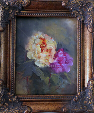 Peinture intitulée "Gentle Roses - Fram…" par Elizabeth Williams, Œuvre d'art originale, Huile