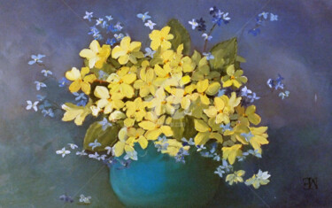 Painting titled "Primroses for Spring" by Elizabeth Williams, Original Artwork, Oil