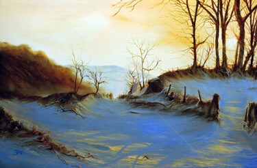 Painting titled "Shadows in the Snow…" by Elizabeth Williams, Original Artwork, Oil