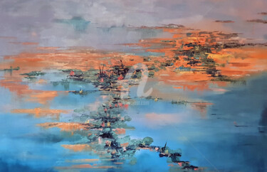 Pittura intitolato "Water Lilies in Blue" da Elizabeth Williams, Opera d'arte originale, Olio