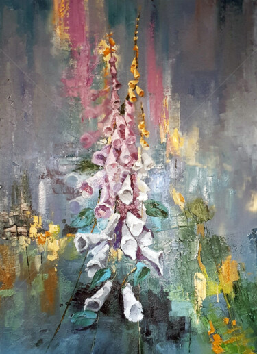 Schilderij getiteld "Foxgloves" door Elizabeth Williams, Origineel Kunstwerk, Olie