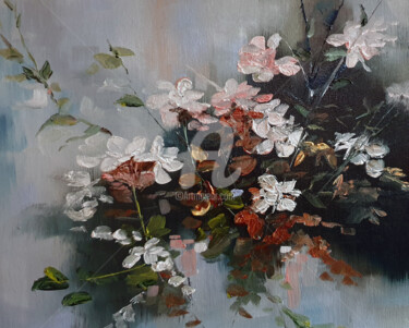 Painting titled "Hawthorn Roses" by Elizabeth Williams, Original Artwork, Oil