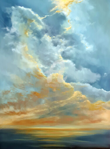 Painting titled "Clouds That Hug You" by Elizabeth Williams, Original Artwork, Oil Mounted on Wood Stretcher frame