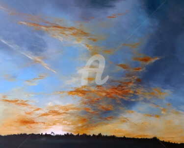 제목이 "Sunsets Golden Light"인 미술작품 Elizabeth Williams로, 원작, 기름 나무 들것 프레임에 장착됨