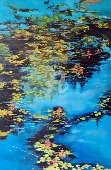 BLOSSOMING WATER LILIES Painting titled "BLOSSOMING WATER LI…" by Elizabeth Williams, Original Art, Oil