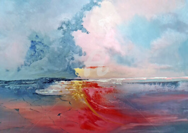 Painting titled "BREAKING SUNSET" by Elizabeth Williams, Original Artwork, Oil Mounted on Wood Stretcher frame