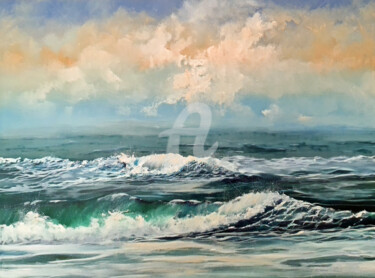 Painting titled "LAS OLAS" by Elizabeth Williams, Original Artwork, Oil Mounted on Wood Stretcher frame