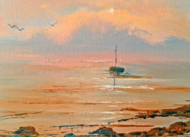 Painting titled "SUNSET ON THE BAY" by Elizabeth Williams, Original Artwork, Oil