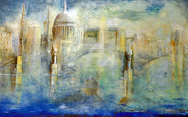 Painting titled "St. Paul's Cathedra…" by Elizabeth Williams, Original Artwork, Oil Mounted on Wood Stretcher frame