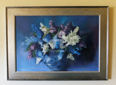 Painting titled "Lilacs in Flowered…" by Elizabeth Williams, Original Artwork, Oil