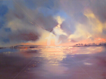 Pittura intitolato "Twilight at Old Har…" da Elizabeth Williams, Opera d'arte originale, Olio