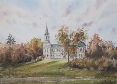 Painting titled "Окрестность Владими…" by Elizaveta Zaytseva, Original Artwork, Watercolor