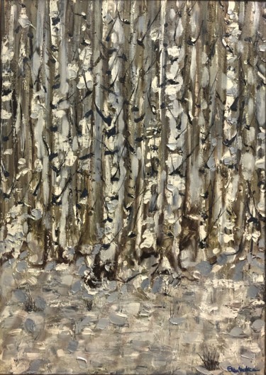 「Birch forest」というタイトルの絵画 Eliza Maticaによって, オリジナルのアートワーク, オイル