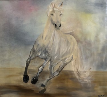 Painting titled "White horse" by Eliza Matica, Original Artwork, Oil