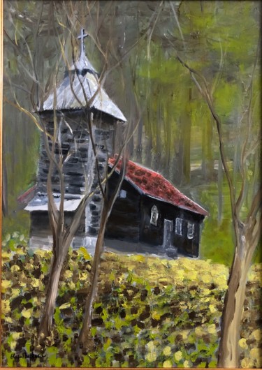 Painting titled "Wooden orthodox chu…" by Eliza Matica, Original Artwork, Oil