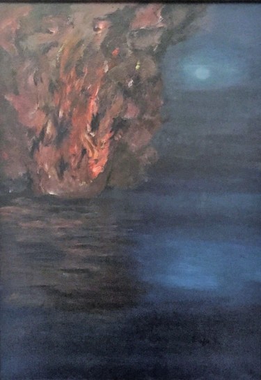 Malerei mit dem Titel "Burning Drakkar" von Eliza Matica, Original-Kunstwerk, Öl