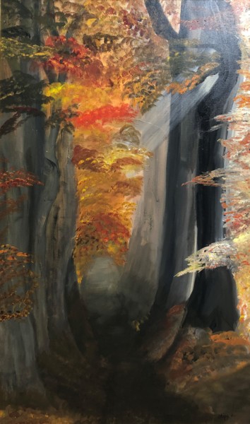 Painting titled "Autumn forest" by Eliza Matica, Original Artwork, Oil
