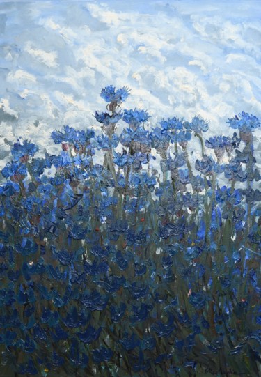 Painting titled "Cornflowers" by Eliza Matica, Original Artwork, Oil