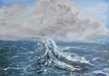 Painting titled "Wave II" by Eliza Matica, Original Artwork, Oil Mounted on Wood Stretcher frame
