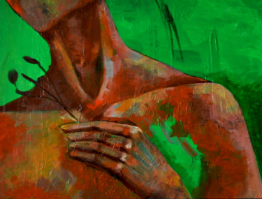 Painting titled "green woman" by Manana Elizarashvili, Original Artwork, Acrylic