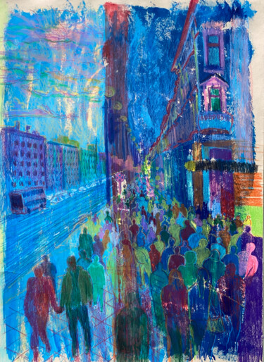 Peinture intitulée "Walk down the street" par Elizaveta Larina, Œuvre d'art originale, Acrylique