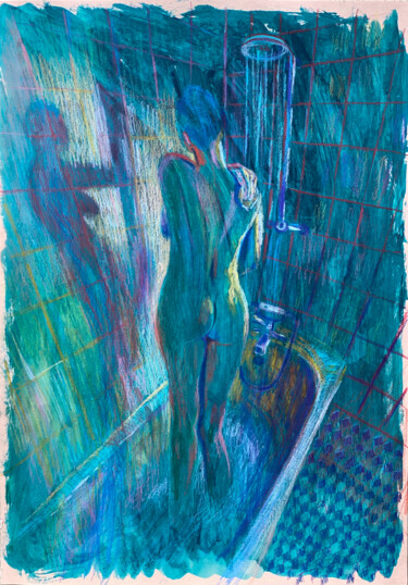 Ζωγραφική με τίτλο "Taking a shower" από Elizaveta Larina, Αυθεντικά έργα τέχνης, Ακρυλικό