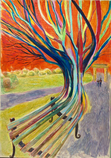 Peinture intitulée "Egon Schiele tree" par Elizaveta Larina, Œuvre d'art originale, Acrylique