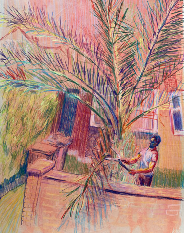 Peinture intitulée "Palm tree" par Elizaveta Larina, Œuvre d'art originale, Crayon