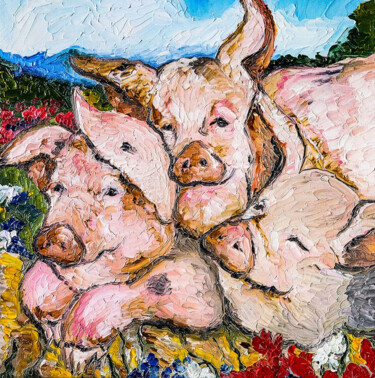 Картина под названием "Pig painting" - Elizaveta Megina, Подлинное произведение искусства, Масло